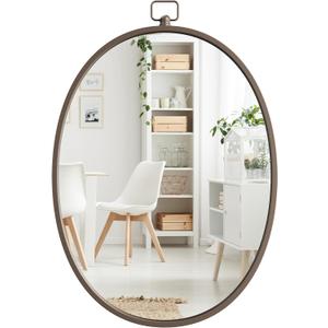 Barnyard Designs Round Metal Framed Wall Mirror for Bathroom Vanity, Bedroom, Circle Desk Mirror (24", Iron Metal Grey)