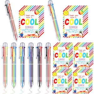 Tenceur 48 Set End of School Year Student Gifts Bulk, 4 in 1 Multicolor Ballpoint Pen with Cards,Cute Cartoon Retractable Ballpoint Pen Gifts from Teacher, Pre K Summer Graduation Party Favor