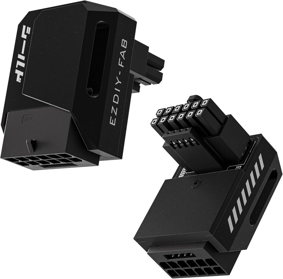 EZDIYFAB PCIe 5.1 Adapter  600W 12+4pin,16pin 12VHPWR GPU Power Connector,12V2x6 GPU Adapter,90 Degree Right Angle  Compatible with RTX 3090Ti, 4070Ti, 4080, 4090 GPU  RVS Type, Black, 1 Pack