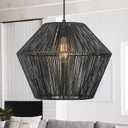 ELYONA 16.5” Large Modern Woven Chandelier Farmhouse Coastal Pendant Light Fixtures Matte Black Handwoven Rattan Basket Shade Boho Pendant Hanging Lamp for Kitchen Dining Room Bedroom Foyer Hallway