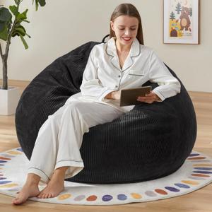 Hobestluk 3.5FT Bean Bag Chair Adult Bean Bag Chair Large Bean Bag Chair with Filler Included Teardrop Bean Bag with Removable Cover for Bedroom Living Room - (Large, Black)