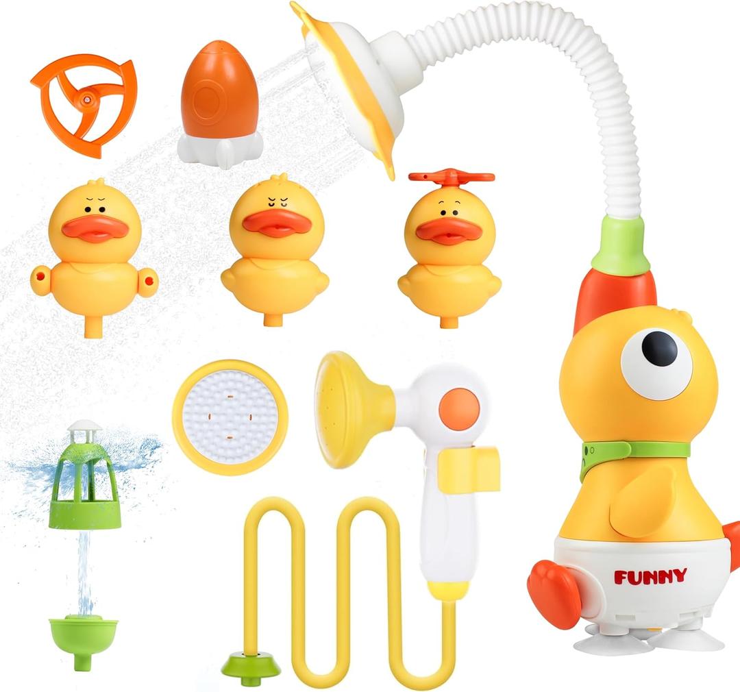 Baby Bath Sprayer Toy for Toddlers-Adjustable Water Flow Rinser with 3 Squirting Ducks & Bathtub Shower Head,Fun Bath Time Gift for 1 2 3 Year Old Kids, Babies & Newborns