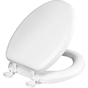 Mayfair Padded Toilet Seat, Cushioned Soft Vinyl over Wood Core Seat, Secure Hinges, Easy Clean, Made in USA, Elongated, White