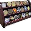 3 Rows Wooden Challenge Coin Wall Display Stand - Military Coin Holder Army Coins Rack, Holds 21-24 Coins, Mahogany