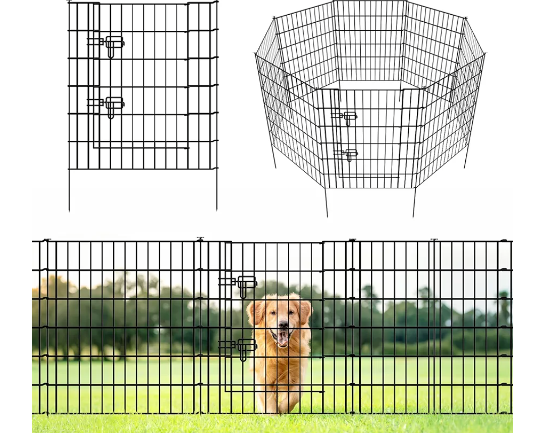 ARIFARO Decorative Garden Fence 4 Panels+1Gate 32in(H) x28in(W) No dig Animal Barrier Fencing,Pet Fence Rustproof Metal Wire Fencing Panel Border for Dog,Rabbits, and Patio(with gate)
