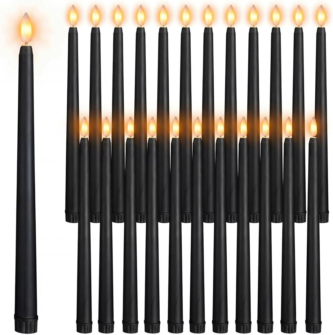 Macarrie 24 Packs Flameless Taper Candles Battery Operated Fake 11 Inch Long Candlelight LED Flameless Candlesticks Flickering Tapered for Spring Summer Wedding(Black)