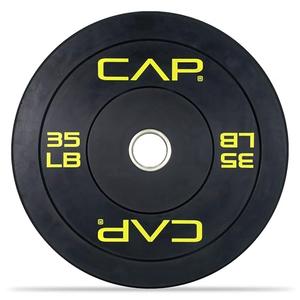 CAP Barbell Economy Olympic Bumper Plate with Yellow Logo, Black, 35 lb Pair