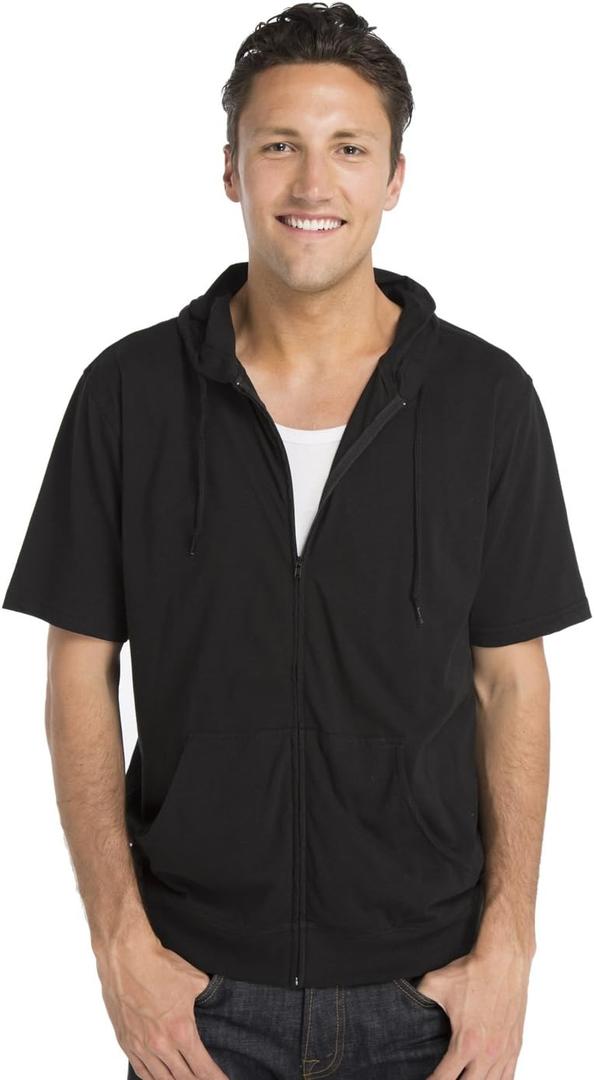 Cottonhood Unisex Casual Short Sleeve Zip Hoodie, Lightweight Jersey Zip Up Hoodie for Men and Women (Black, L)