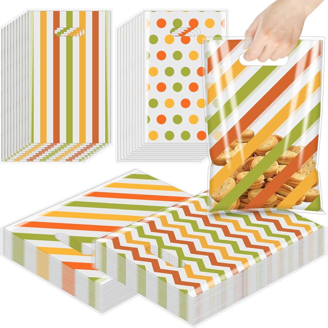 2 x Eersida Thanksgiving Plastic Gift Bags Colorful Stripe polka dot Wave Treat Candy Goodie Bags Thanksgiving Cookie Snack Packing for Fall Harvest Party Favor Supplies(48 Pcs)