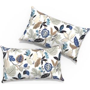 Outdoor Lumbar Pillows 12x20 inch, Rectangle Throw Pillows with Inserts, Decorative Lumbar Cushions for Patio Furniture Garden Couch Home Sofa Office Chair, Pack of 2, Breeze Leaves Beige