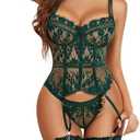 Avidlove Lingerie for Women Lace Corset and Panty Outfits Garter Lingerie Sets XL