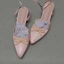 Coutgo Satin Kitten Low Heels with Bow Closed Pointed Toe Short Pumps Dress Wedding Party Shoes (Pink, 7)