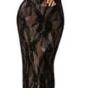 OYOANGLE Women's Floral Lace Slit Back Fishtail Long Dress Square Neck Cocktail Bodycon Dresses (Black) Small