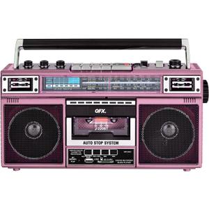 QFX J-220BT Pink Boombox MP3 Conversion from Radio to Cassette with 4-Band (AM, FM, SW1, SW2) Radio with Bluetooth, Dual 3" Speakers, Built-in Microphone, Recorder, 3-Band Equalizer