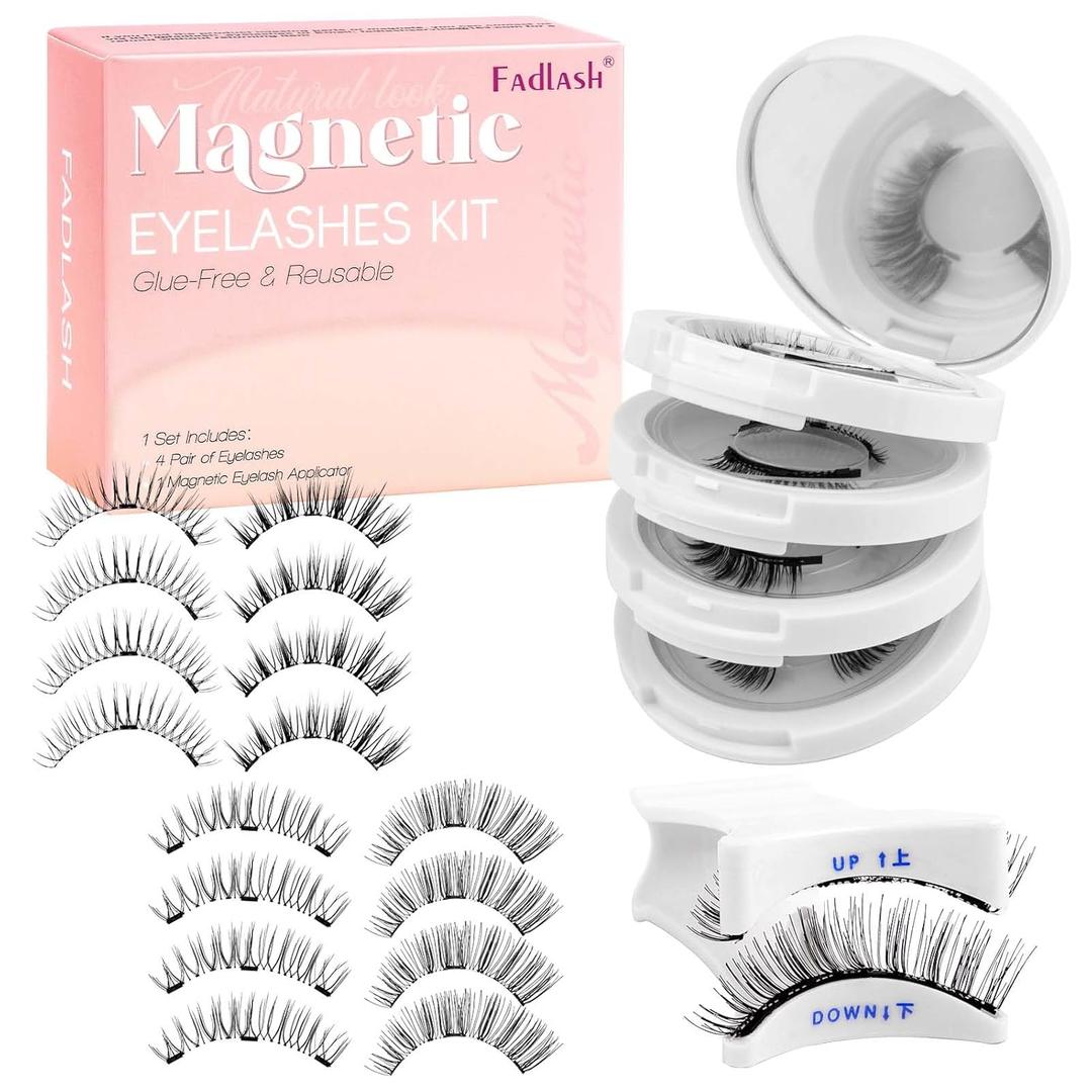 FADLASH Magnetic Eyelashes with Applicator 4 Pairs Magnetic Lashes Natural Look No Glue Needed Reusable Easy to Wear False Eyelashes (604+079+806+B7)