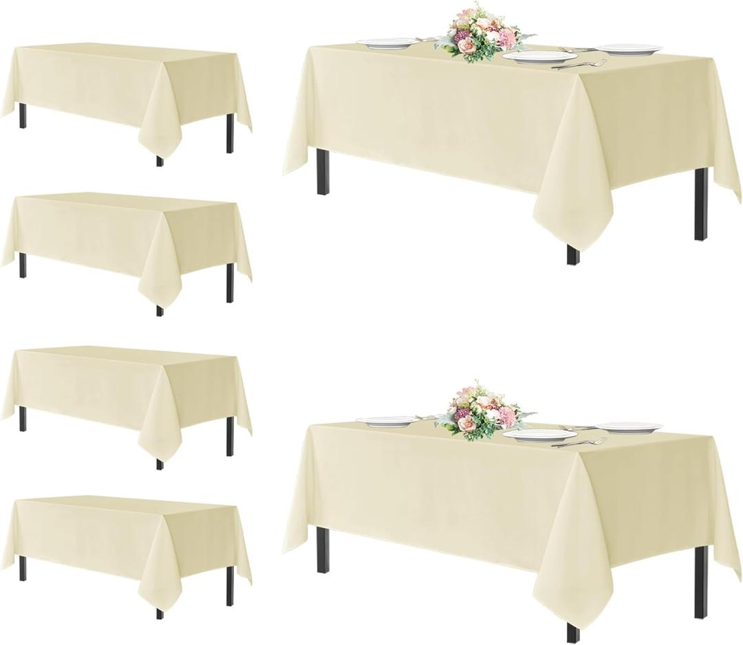 Sancua Rectangle Tablecloths for 8 Foot Tables, 6 Pack - Washable Polyester Fabric Table Cloth for Wedding Party, Birthday, Banquet Reception, 60x120 Inch, Beige