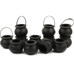 LOMIMOS 12pcs Halloween Day Mini Black Cauldron,Multi-purposed Plastic Candy Holder with Handle for Decoration Party Favors