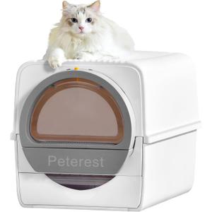 Semi Auto Large Self Cleaning Cat Litter Box,No Smell,Pull and Scoop,for Micro Crystal cat Litter,Easy to Clean,High-Capacity Self Cleaning White Litter Box, Semi Auto with Lid