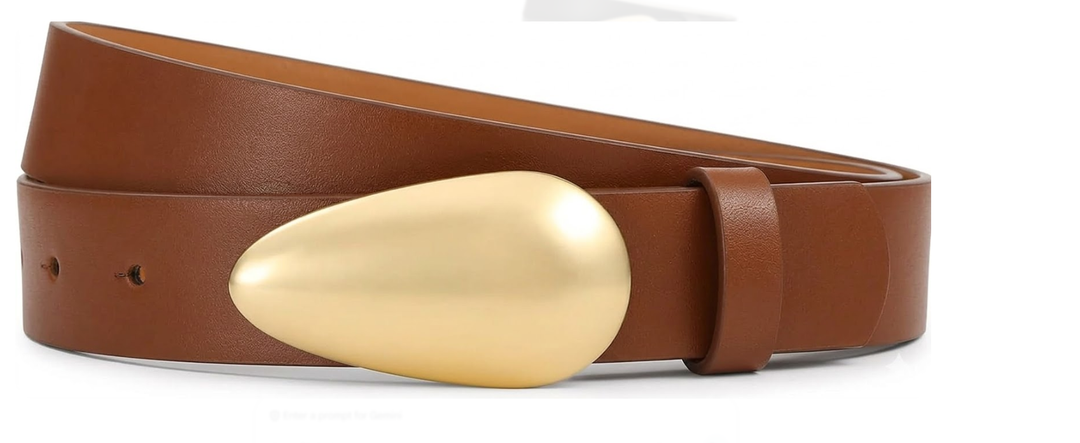 Brown Belt with Gold Buckle Trendy Leather Belt for Dresses Jeans Fashion Casual Belts For Women