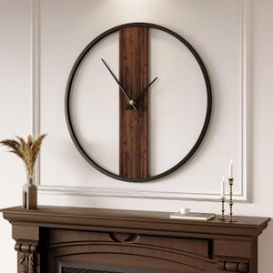 Large Wall Clock 30 Inch Modern Wall Clock for Living Room Decor, Silent Non-Ticking Battery Operated Rustic Big Clock with Walnut Dial, Decorative Minimalist Clock for Bedroom, Farmhouse, Office