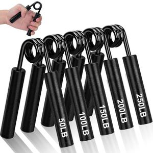 Metal Hand Grip Strengthener Set(100, 150, 200, 250lbs), Grip Strength Trainer, Crushing Grip Trainer, Pinch Grip Trainer, Forearm Exerciser, Gripper Fitness Equipment for Home Gym (BLACK 5pcs)