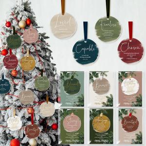 30 Set Christian Christmas Tree Ornaments Inspirational Acrylic Hanging Ornament for Xmas Tree Watercolor Bibles Verse Gifts with Merry Christmas Cards for Women Men Church (Stylish Round)