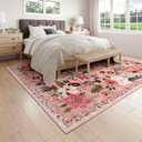 8x10 Washable Area Rug Pink Boho Floral for Living Room Bedroom Nursery
