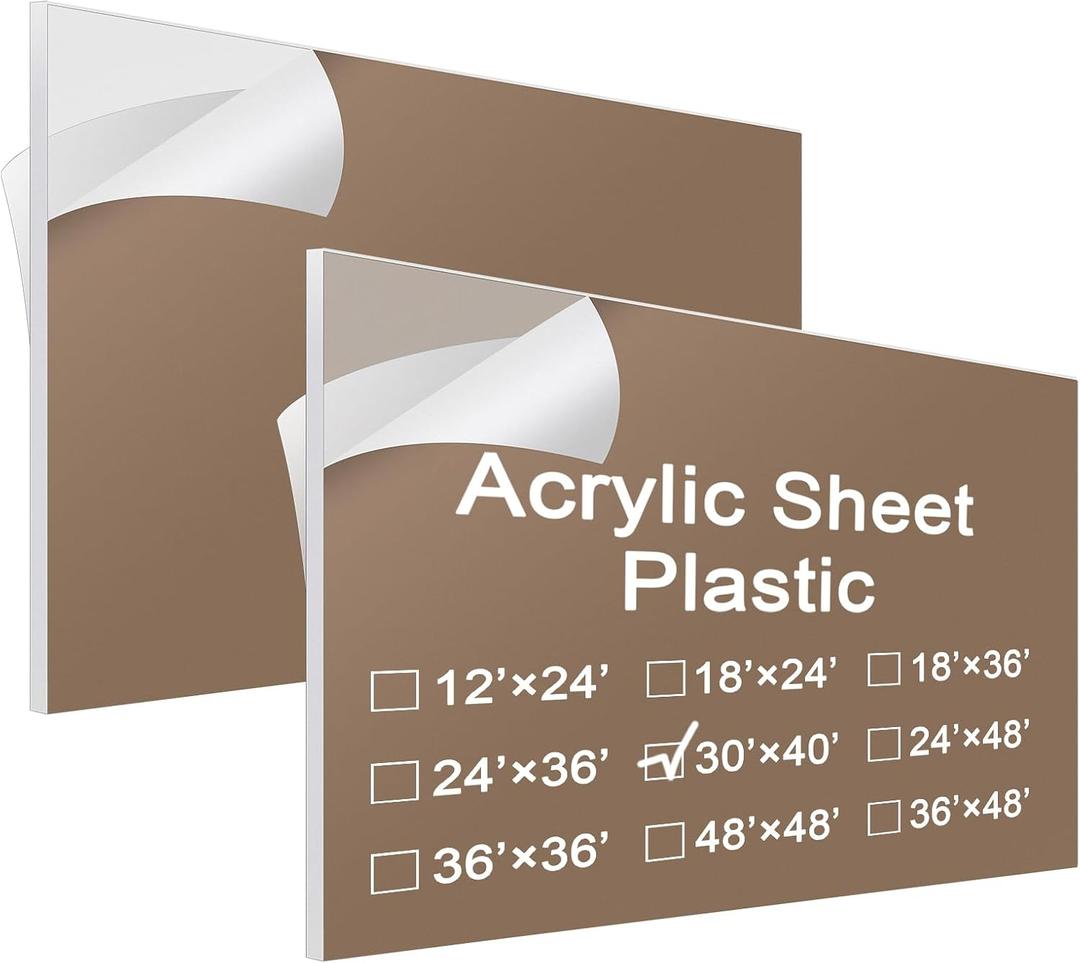 Roowest 2 Pcs 30 x 40 Inch,1/4 Inch Thick Clear Acrylic Sheet PlasticClear Plastic Cast Transparent Acrylic Sheet for Crafting DIY Projects, Replacement Picture Frame Glass, Easy to Cut