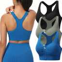 Zip Front Sports Bras for Women Adjustable Racerback Medium Support Bras Padded Post-Surgery Bras Seamless Yoga Athletic Bra, M 