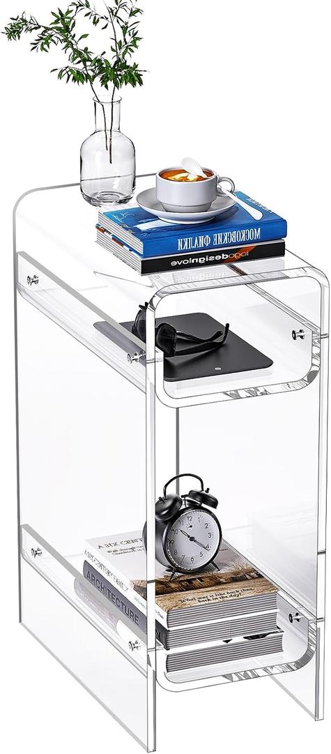 Clear Acrylic Side Table, Narrow Nightstand Bedside Table for Bedroom, Skinny Small End Table (Clear, 8.7'' x 15.7'' x 21.7")
