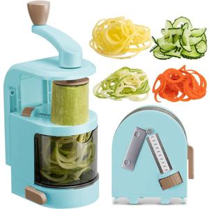 Vegetable Spiralizer 4in1 Rotating Blade Veggie Spiralizer Zucchini Noodle Maker with Strong Suction Cup Spiral Vegetable Cutter Slicer (Blue)