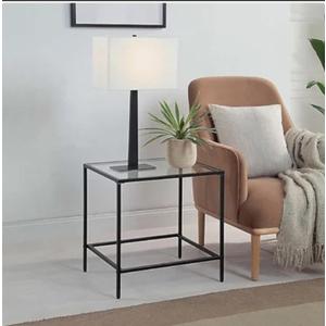 CAWS 22" W Black End Table, Tempered Glass Rectangle Side Table, Night Stand, Modern Minimalist Table, 21.97"L x 18"W x 22"H