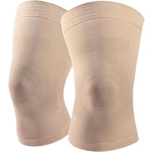 Knee Compression Sleeves, 1 Pair, Can Be Worn Under Pants, 20-30mmHg Strong Support Knee Brace for Unisex, Knee Support for Meniscus Tear, Arthritis, Pain Relief, Injury Recovery, Daily Wear, Beige, Small