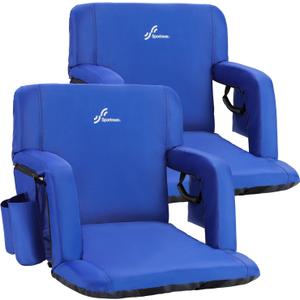 Sportneer Stadium Seats with Back Support: 2.5'' Thick Comfy Cushion 6 Adjustable Angle Bleacher Seat with Armrest - 2 Large Pockets, 2 Cup Holders Stadium Chair for Sport Events Concerts Parks (Blue, 2 Pack)