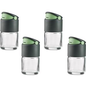 Lekue 2.7oz Shaker Spice Jar (Set of 4) - Clear Glass Spice Container for Powdered & Herb Spices - Dual Openings for Sprinkling & Dosing - One-Handed Use Spice Organizer for Kitchen, Dishwasher Safe