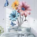 Rustic Floral Wall Decals, Large Colorful Daisy and Butterfly Removable Wall Art - Self-Adhesive Vintage Garden Decor for Living Room, Bedroom, Nursery, Home Office