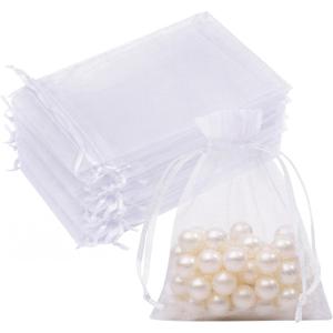 50 PCS White Organza Bags 3x4, Small Mesh Gift Bags Drawstring Mini Sheer Pouches Cute Goodie Baggies for Jewelry Candy Treats Sachet Mother's Day Wedding Birthday Party Favors Gifts Wrapping