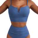 Herseas 2 Piece Swimsuit for Women High Waisted Leg Cheeky Bikini V Wire Modest Bathing Suit Summer Vacation Trendy Swimwear Misty Blue Medium