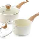 SENSARTE 1.5 & 2.5 Quart Ceramic Sauce Pan Sets with Lid, Cooking Pots Set, Nonstick Saucepan Set with Pour Spout, Small Kitchen Pot, Non toxic Saucepot, Induction Comptable, PFOA PTFE PFAS Free