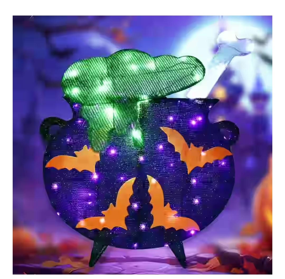 Halloween Decorations Outside Witches Cauldron - HOYECHI Outdoor Halloween Decor Lighted Cauldron 2.5FT, Light Up 3D Witch Cauldron with 60 LED Lights, for Front Yard Porch Gardens Lawns Party