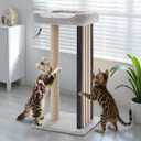 Veehoo 35" Tall Cat Scratching Post for Indoor Cats Adult, Sturdy Cat Scratch Pad with Replaceable Metal Frame Scratching Board, Large Scratch Post with Plush Top Bed