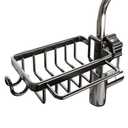 Kitchen Sink Faucet Organizer, Dish Sponge Holder Over Faucet Kitchen Sink Caddy Organizer with Hook for Bathroom, Scrubbers, Soap, Work with 0.7-1.1inch Round Water Pipe (Black,Left)