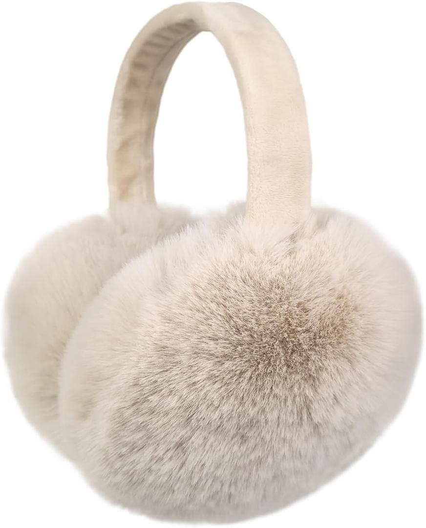 2 x LCXSHYE Winter Ear Warmers for Women Foldable Soft Fluffy Ear muffs Girls Cute Ear Covers for Cold Weather (Beige)