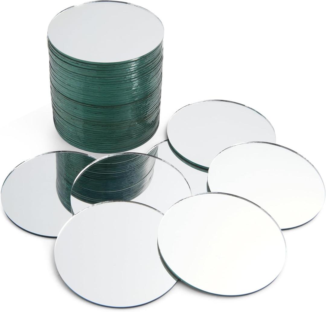 Juvale 50 Pack of Small Round Mirrors for Crafts 3 Inch - Round Craft Mirrors for Wall and Table Decor, Decorations, Arts and Crafts Supplies (3 inches)