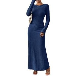 MITILLY Fall Dress for Women 2025 Long Sleeve Maxi Dress Formal Crew Neck Bodycon Ruched Cocktail Party Dresses, Medium