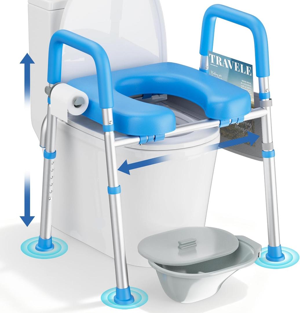 KEKOY Toilet Seat Risers for Seniors, with Commode Adjustable Height Width