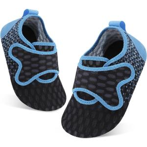 XIHALOOK Toddler Water Shoes Kids Boys Girls Quick Dry Beach Swim Pool Barefoot Aqua Socks (4-5 Infant, Black Blue)