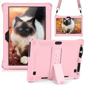 DETUOSI Case for YELLYOUTH 10.1 Tablet, Soft Silicone Lightweight Case Compatible with Dragon Touch Notepad K10, ZONKO 10.1, Beyond Tab 10.1, with Stylus Pen and Shoulder Strap, Light Pink