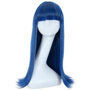 karlery Women Adult Long Straight Blue Wig with Bangs Halloween Cosplay Party Costume Wig