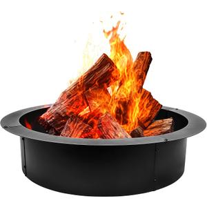 QuliMetal 36-Inch Steel Fire Pit Ring Insert, DIY Campfire Ring Above or In-Ground, Black